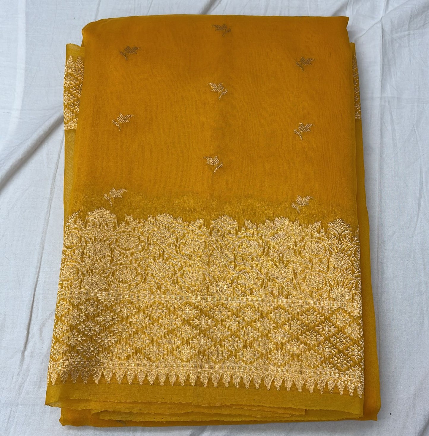 Pure Kora Silk Saree – Yellow Gold with Intricate Zari Weave