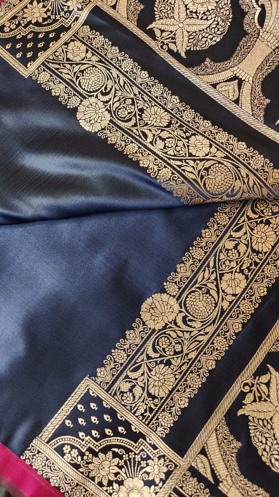 Navy Blue Satin Silk Saree with Rich Zari Weaving