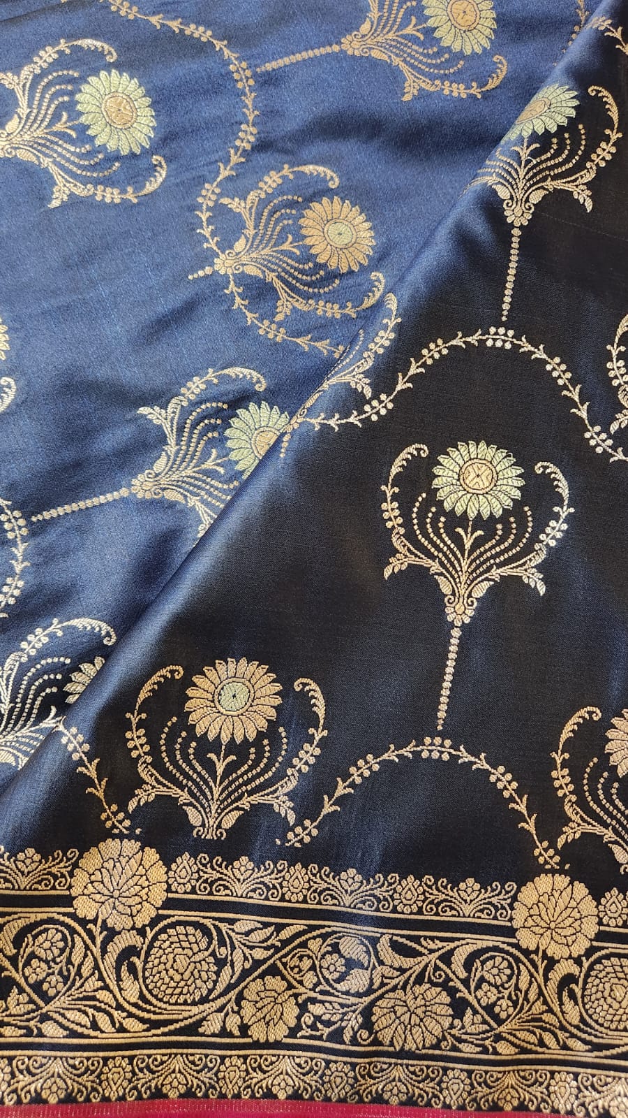Navy Blue Satin Silk Saree with Rich Zari Weaving