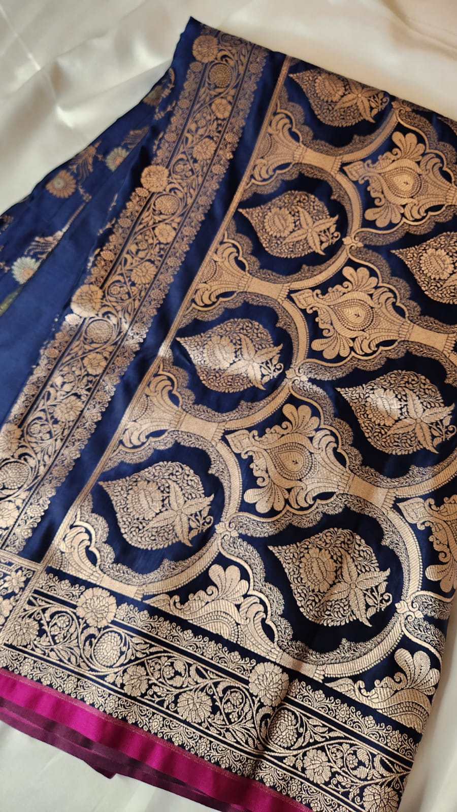 Navy Blue Satin Silk Saree with Rich Zari Weaving