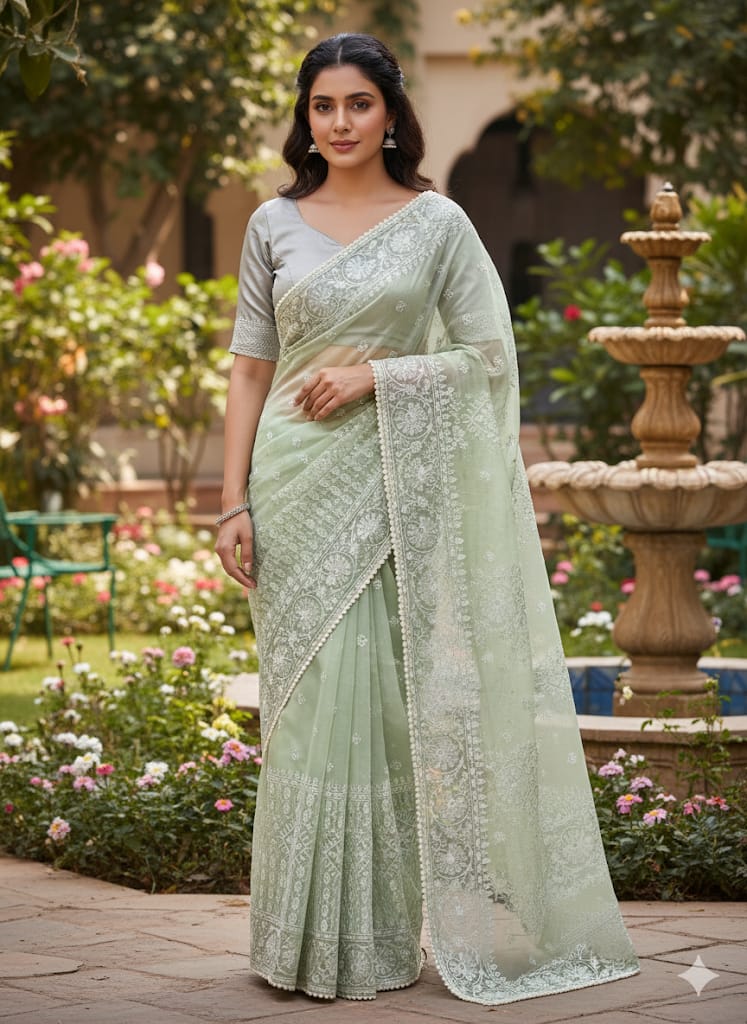 Pista Green Organza Saree
