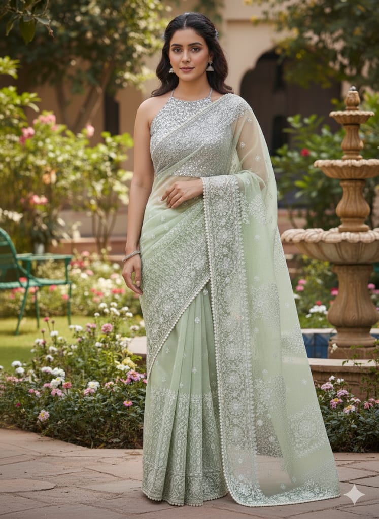 Pista Green Organza Saree