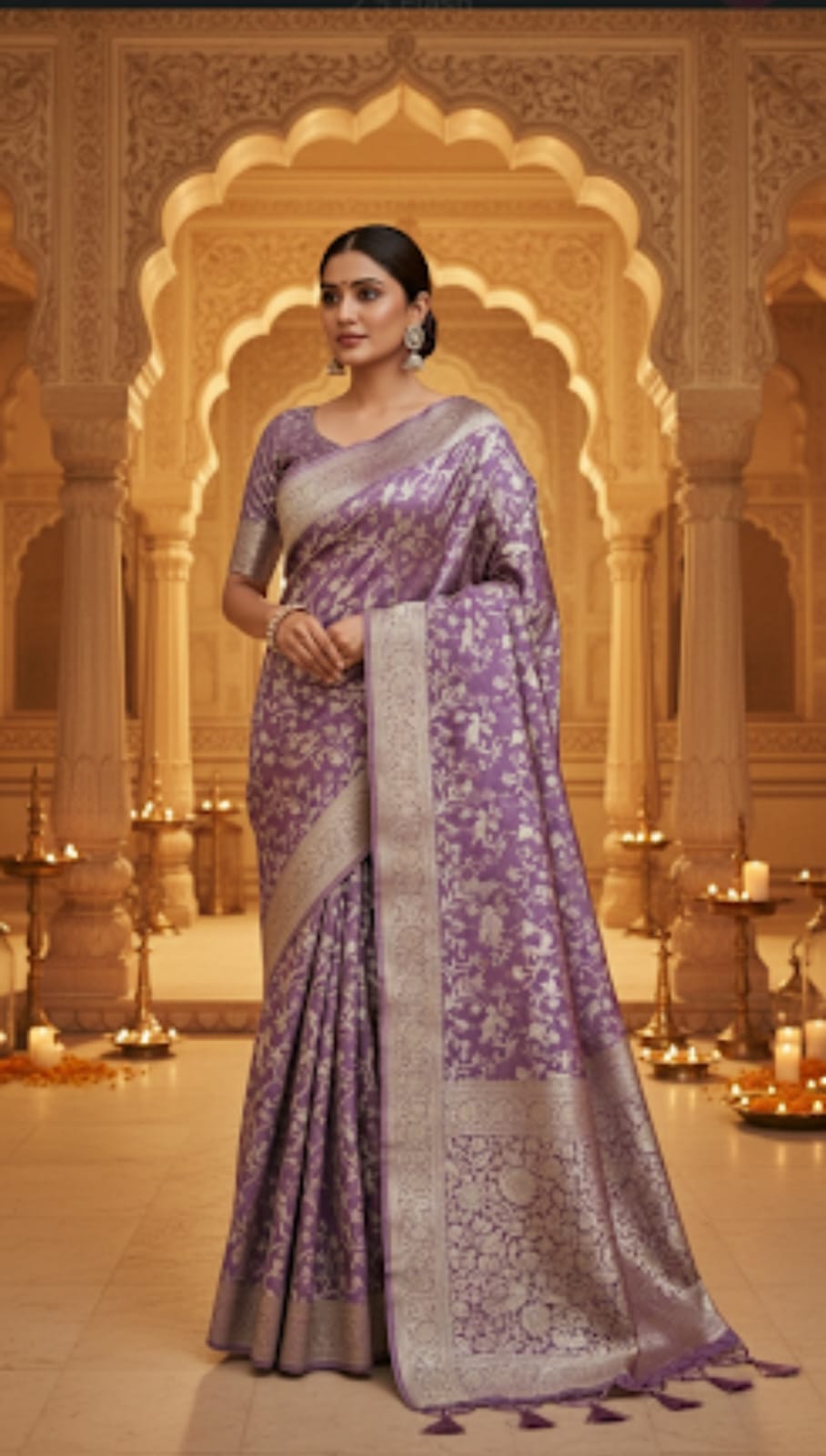 Satin Silk Saree with Silver Zari Motifs