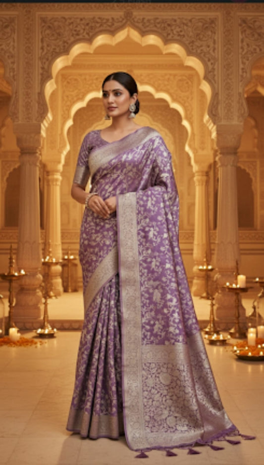Satin Silk Saree with Silver Zari Motifs