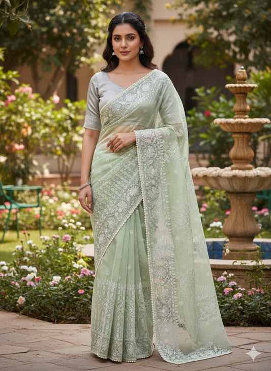 Pista Green Organza Saree