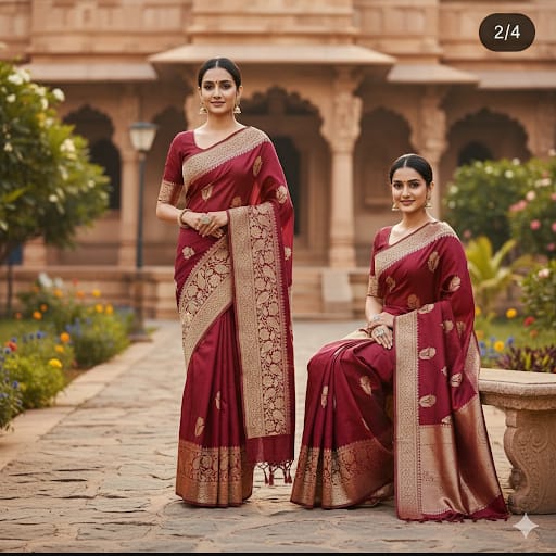Pure Kora Silk Saree – Maroon with Golden Zari
